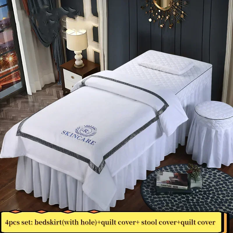 Spa Wellness Locations - Beiou ビューティーサロン 4 個セット ベッドカバー、マッサージスパベッドスカート、枕カバー、スツールカバー、羽毛布団カバー、寝具セット、4 個セット